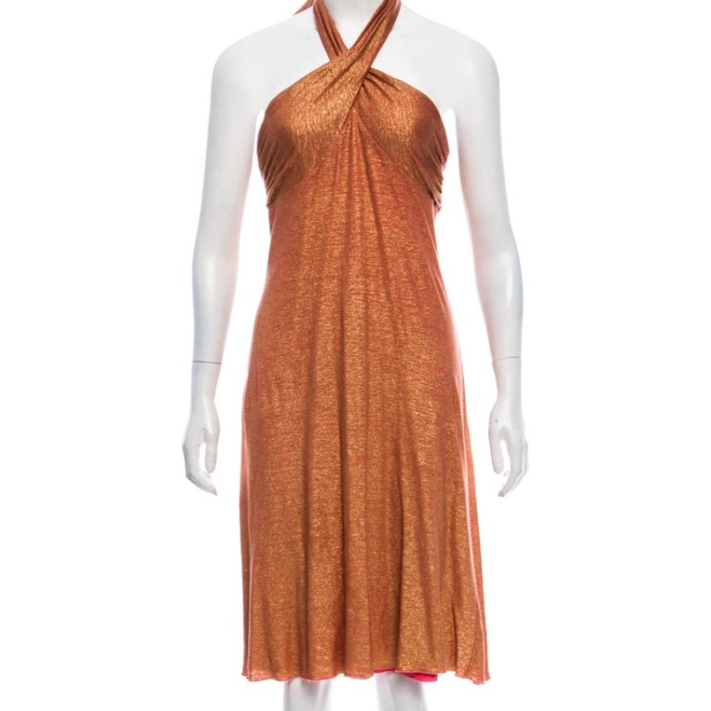 Diane von Furstenburg - Size 6, Metallic Midi Halter Dress